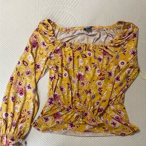CeCe Yellow Puff Sleeve Blouse with Smocked Details